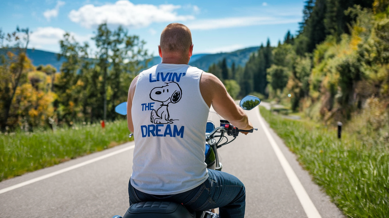 Livin the Dream Snoopy White Tank Top Motorcycle